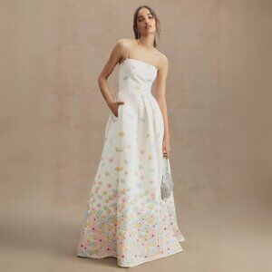Anthropologie Sachin + Babi Size 6 10 12 White Blue Pink Floral Long‎ Dress Gown